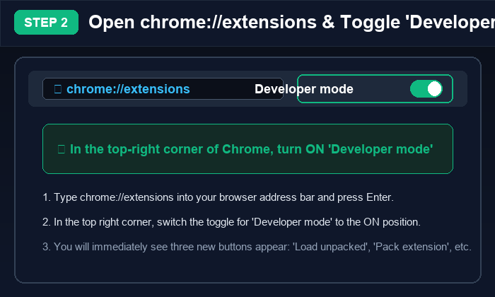 Step 2: Enable Developer mode in chrome://extensions